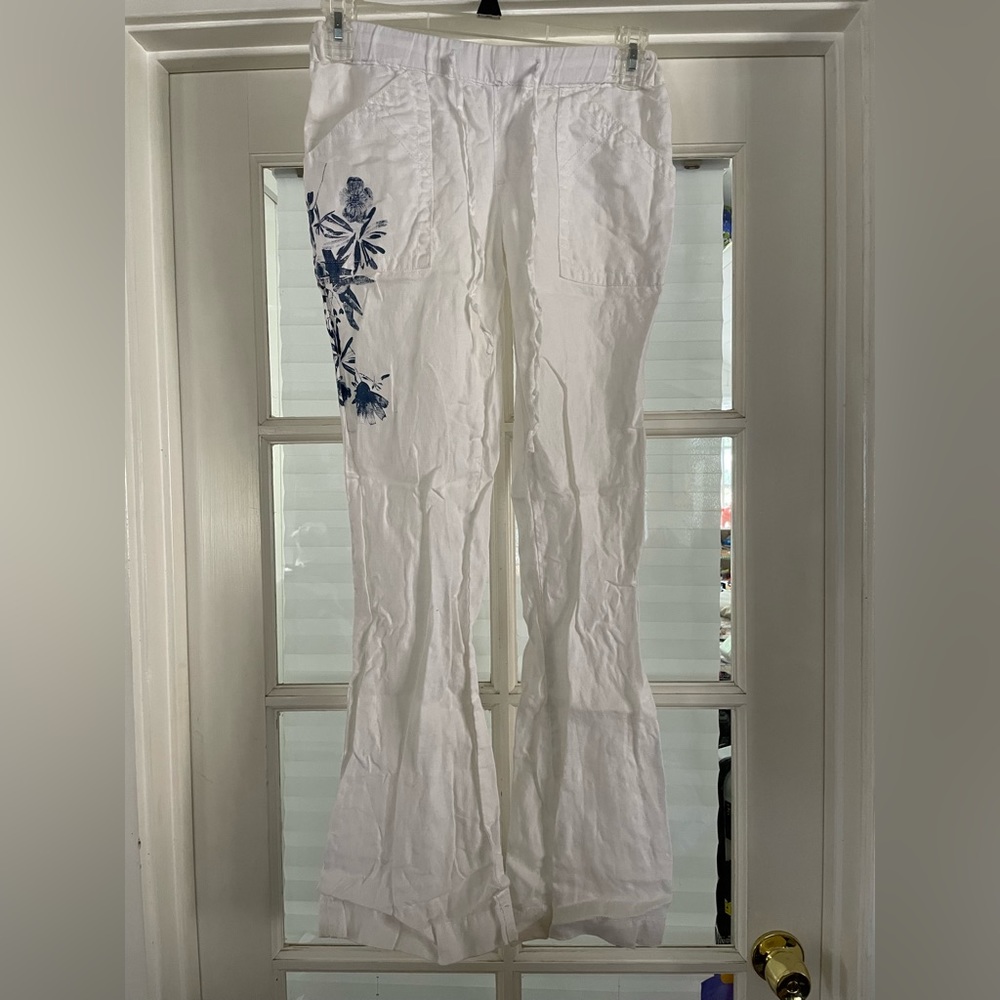 Driftwood, White and Blue Linen Pants, Size 27